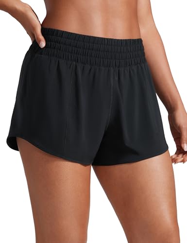 CRZ YOGA High Waisted Running Shorts for Women 2.5' - Mesh Liner Quick Dry for Sport Athletic Workout with Zipper Pocket Black Large
