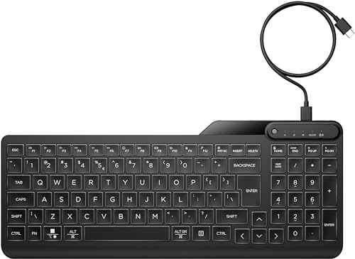 HP Clavier Filaire 405 rétroéclairé avec touches silencieuses et précises
