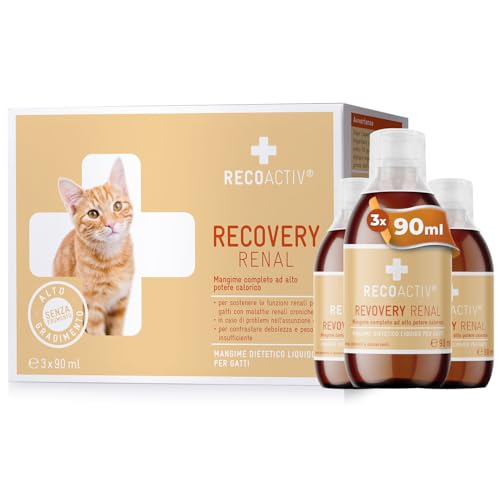 RECOACTIV Recovery Renale per gatti, 3 x 90 ml, mangime completo ad alto potere calorico in caso di compromissione della funzionalità renale e di un maggiore fabbisogno energetico