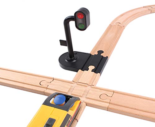 LFDZ Wooden railway traffic light connection wood track essential accessories compatible with/ for Thomas wooden train track, Brio world train, etc.