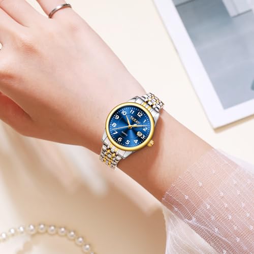 Silver Watch for Women Two Tone Gold Women's Watches Stainless Steel Waterproof Watch for Ladies Business Dress Wrist Watches with Calendar3