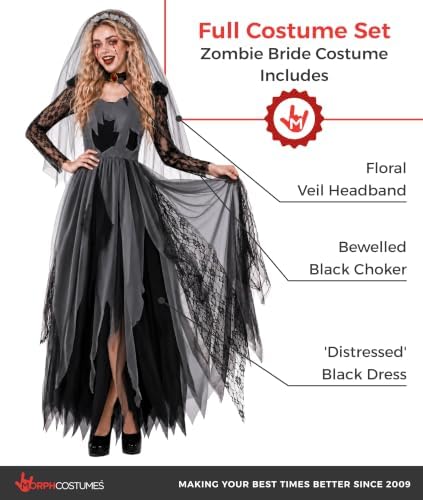 Fun Shack Womens Corpse Bride Costume Adults Black Zombie Wedding Dress Outfit, Corpse Bride Gown, L Toys