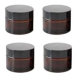 4pcs 1oz 30ml Empty Amber Glass Straight Sided Jar Cosmetic Containers Jars Plastic Black Lid