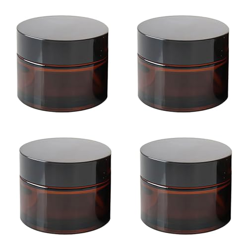 4pcs 1oz 30ml Empty Amber Glass Jar Cream Travel Size Lotion Jars Cosmetic Containers Dispensers with Plastic Black Lid