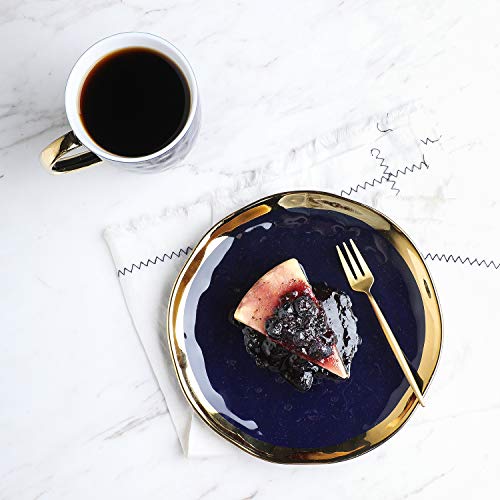 Stone Lain Porcelain 16 Piece Dinnerware Set, Service for 4, Blue and Golden Rim, Dark Blue - Image 3