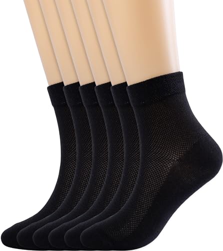 Image of Women Ankle Thin Socks 6 Pairs Size 5-8 9-11, Mesh Breathable Crew Sock White Black Gray Beige