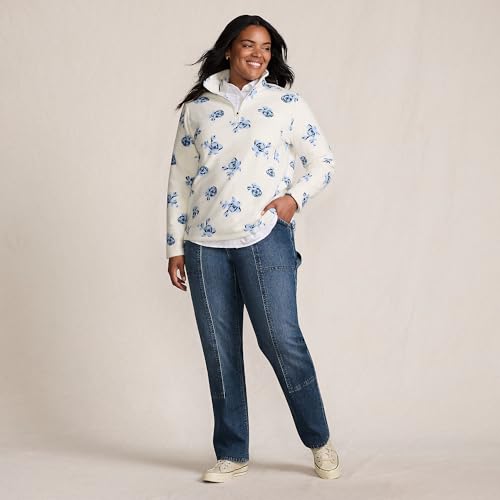 Lands' End Womens Fleece Quarter Zip Pullover Print Ivory/Clear Blue Tossed Floral Plus 1x4