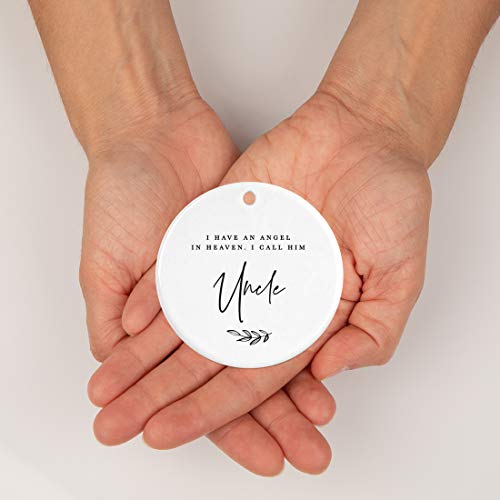Andaz Press Round Ceramic Porcelain Christmas Tree Ornament Keepsake Collectible Uncle Beareavement Memorial Sympathy Gift, I Have An Angel In Heaven. I Call Him Uncle. Antique Handdrawn, 1-Pack #TOP3