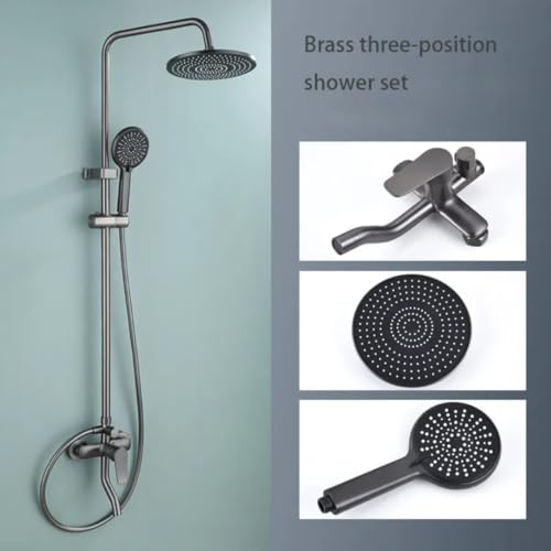 Image of X-XONIER SS Shower Set 3-in-1 Height Adjustable Set with Overhead and Handheld, 3 Modes, Moveable Tub spout Black