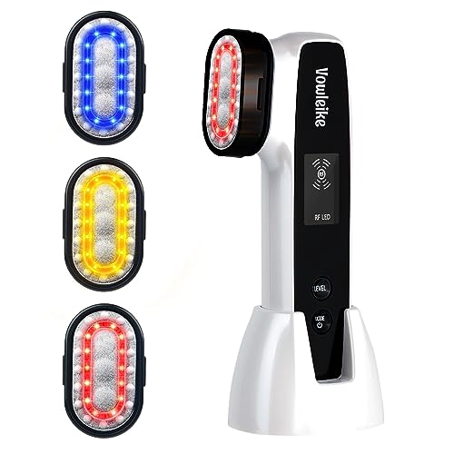 Microcurrent Facial Device, Vowleike 10 Key Benefits Skincare Face Massager with Stand, Rechargeable 6 in 1 Vibrating Facical Tool for Neck, Face and Body for Women, Ivory White