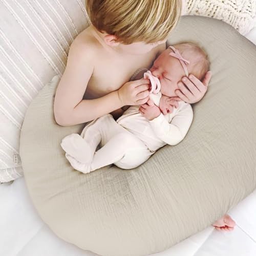 Nursing Pillow Cover,Muslin Cotton,Removable Cover for Breastfeeding Pillows, 2-Pack Pillow Covers, Ultra-Soft Baby Nursing Pillow, Fits Newborn Feeding Pillow 22.5IN*18IN (Sand)