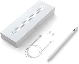 Aluminium Stylus Pen For Apple iPad Pro/Air(2018-2022), Palm rejection comes with Charger and with 2 Replacement Tips, A Substitute For Apple Pencil, With Tilt Bold Function, Palm Rejection (White)