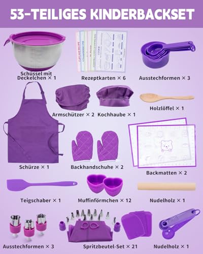 Glowsprout Kit de pâtisserie et de cuisine 53 pièces pour enfants avec bonnet, tablier de cuisine et accessoires de pâtisserie – Kit de jeu complet pour enfants à partir de 3 ans – Jouet éducatif pour – vue 2