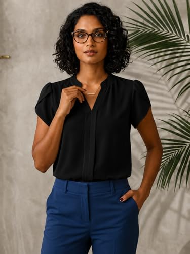 Image of Keiraa Women Blouse Half Sleeves Office Lady Shirt Women Tops