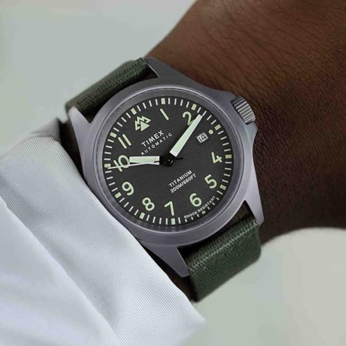 Image of Timex Men's Expedition North Titanium Automatic 41mm Watch - Green Strap Gray Dial Titanium Case, green