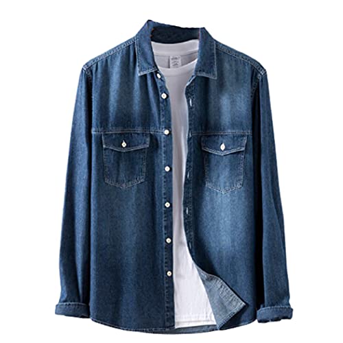 Chemise en jean homme coupe ample 4XL avec boutons et manches longues