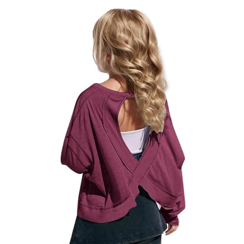 Shirts for Girls Fall Fashion Athletic Workout Long Sleeve Gym Tops Casual Losse Fit Solid Open Back Top Thumb Hole2