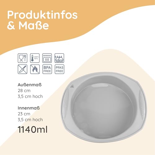 Backefix Silikon Backform rund | 22cm Kuchenform mit 1600ml – Mittlere runde Backform aus Platin-Silikon mit Griff & verstärktem Rand… – Ansicht 5