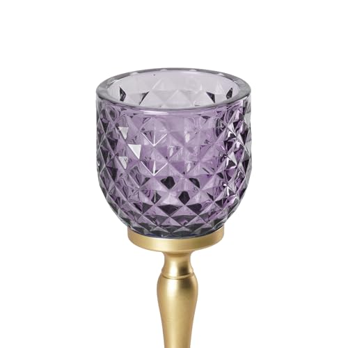 Image of Pure Home Purple Diamond Cut Hurricane - Large | Size: 9 x 9 x 24 cm | Premium Hurricanes for Home Decor | Living Room & Home Decor Showpiece | Ideal for Housewarming & Wedding Gifts | Decor | Pack of 1