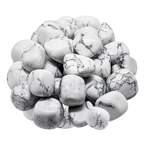 Image of Certified Howlite Crystal Healing Tumbled Stone, Natural Polished Crystals for DIY Crafts, Manifestation, Meditation, Pooja Feng Shui and Reiki Healing (30 Grams)