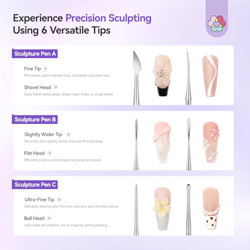 Image of SAVILAND Nail Art Sculpture Pen: 3PCS Sculpting Nail Art Tools Solid Builder Gels Dual-Head 3D Gel Pen Nails Dotting Tool 3D Sculpting Gel Nails Art Design Tools for Salon Home DIY
