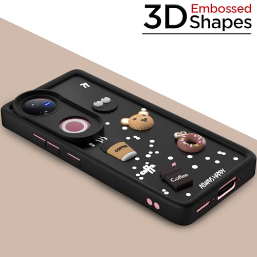 Image of Pikkme Back Cover for iQOO Z10R 5G / Vivo V50 5G / V50e 5G / Vivo T4R 5G | Cute Fun Cartoon 3D Bear Silicone Full Body Protection Bumper Cover (Black)