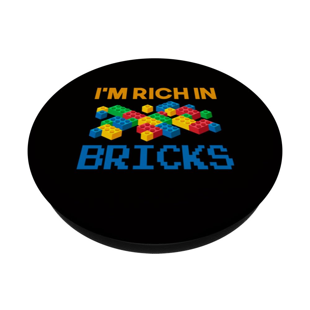 Bricks Blocks - I'm Rich In Bricks PopSockets Swappable PopGrip, Black - Image 2