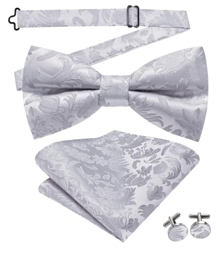 Image of Dubulle Mens Paisley Striped Bowtie Set Pre-tied Bowtie for Men and Pocket Square Set Wedding Business