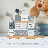 KIDSLINO Steckspiel Haus Blau I Geschenk zur Geburt personalisiert I Holzspielzeug I Personalisierte Geschenke Baby I Label-Label I Steckspielzeug mit Name & Geburtsdaten