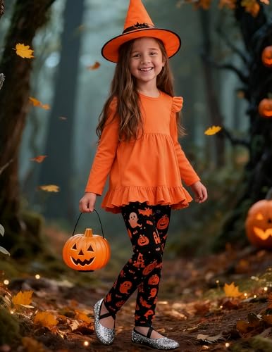 Image of Yekaty Girls Clothes Ruffle Shoulder High Low Hem Long Sleeve Top and Floral Pants 2 Piece Fall Outfits Clothing Set