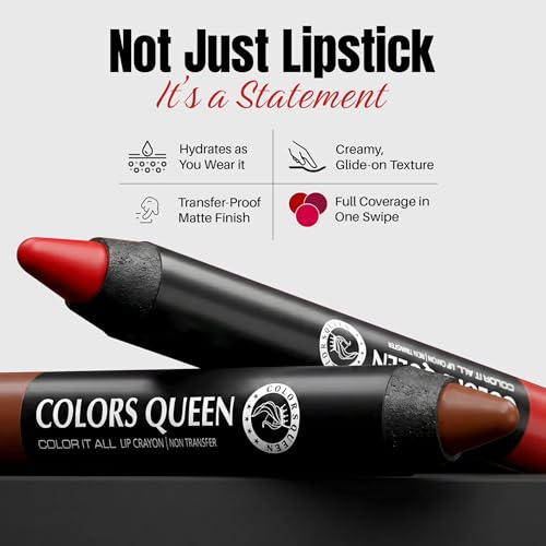 Image of Colors Queen Color It All Crayon Lipstick | Lightweight & Long Lasting Last Upto 18 Hours | Creamy Matte Finish | Smudge Proof & Waterproof Lipstick for Women with Sharpener (Chocolate, 3.5g)