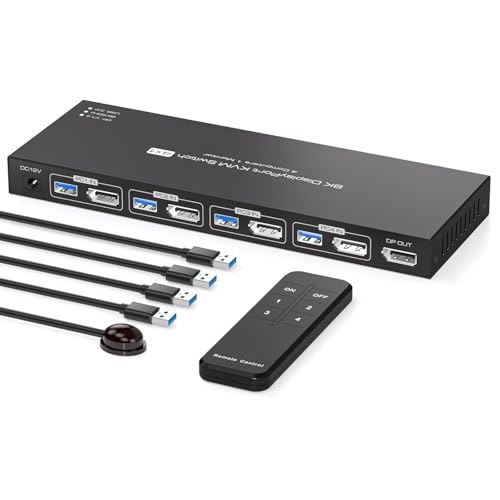 8K DisplayPort KVM Switch for 4 Computers and Monitor