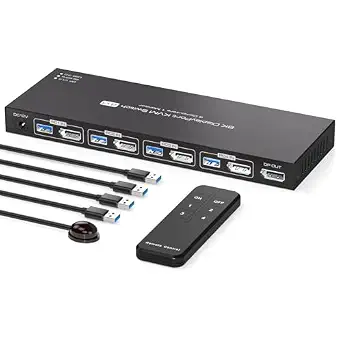 8K DisplayPort KVM Switch for 4 Computers with 1 Monitor and 4 USB 3.0 Ports