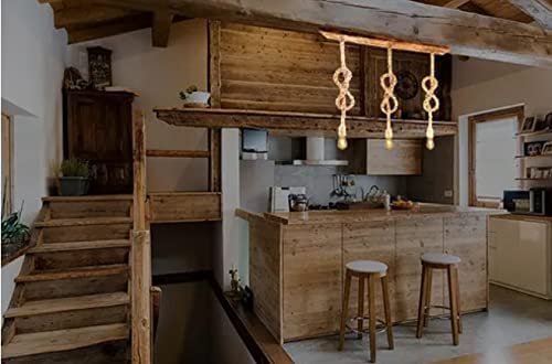 Luminária De Teto Corda Sisal Pendente Ripa Trio Retro Vintage Madeira Rustica