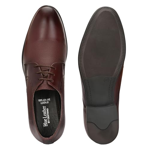 Image of Blue Leather by Centrino Lace-up Men's Formal Shoe | Stylish with Soft Cushioned Insole | Trendy Lace-Up Design | Durable Leather with Anti-Skid Sole | Perfect for Formal Wear (4039)