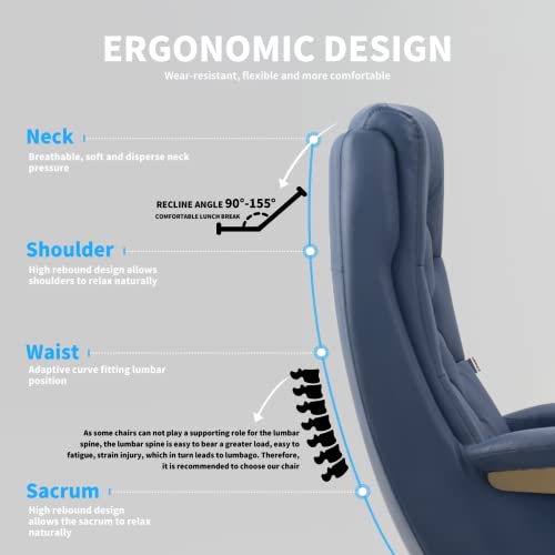 Kinnls Cellier Executive Office Chair With Massage Throne Chair Modern Genuine Leather Managerial Big High Back 360° Swivel Chair With Arms,Adjustable Tilt Angle,Capacity 400Lbs (Cowhide Leather-Blue) #TOP3