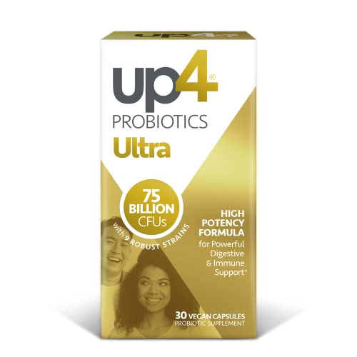 up4 Ultra High Potency Probiotic Supplement for Men & Women, Immune + Digestive Support, 75 Billion CFUs Guaranteed, 9 Probiotic Strains, Non-GMO, Gluten Free, Vegan, 30 Count (Amazon Exclusive)