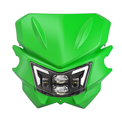 �o�C�N�w�b�h���C�g�A�b�Z���u�� �ɓK������KLX125 �ɓK������D-�g���b�J�[�p �ɓK������KLX150 2010-2016 �I�[�g�o�C���C�g�����v W/DRL 23007-0146 LED �w�b�h���C�g�w�b�h�����v(Headlight Mask Gre