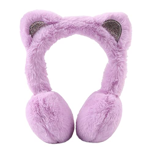 Pesaat Chaud Enfant Cache-oreille D'hiver Mignon Chat Cache Oreille Pour Fille Garçon Oreille Protect(Violet Chat)
