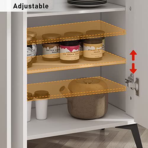 Famapy White Buffet Cabinet With Storage, Credenza Sideboard Buffet With Adjustable Shelves And Doors, Metal Legs, For Kitchen Hallway Entrance (55.1”W X 13.8”D X 43.3”H) #TOP4