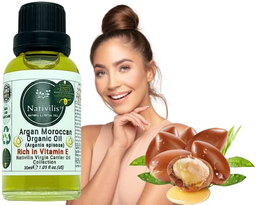 Nativilis Organic Argan Oil Moroccan (Argania spinosa) Hair, Face & Skin, Natural Cold Pressed Carrier Oil, Pure & Natural