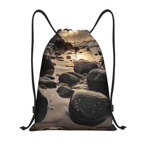 ASLKXOPEMG Mochila con cordón para playa, deportes, gimnasio, bolsa de cuerda para yoga, viajes, Negro, M