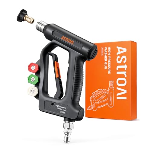AstroAI Short Pressure Washer Gun with Swivel Power Washer Gun with 3/8 Quick Connect Inlet & 1/4 Outlet 4060 PSI with 4 Nozzles Ergonomic Comfort Grips Compatible with Foam Cannon for Car Wash