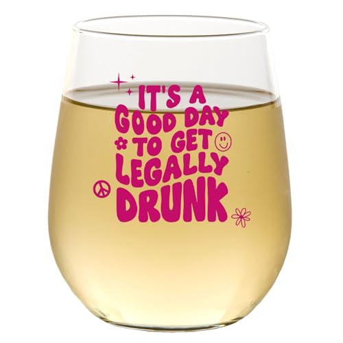 CEDAR CRATE MARKET Weinglas zum 21. Geburtstag für Sie, Frauen, Happy 21st Birthday, coole Ideen, lustige Tasse, 425 ml, Weinglas ohne Stiel, hergestellt in den USA – It's a Good Day to Get Legally