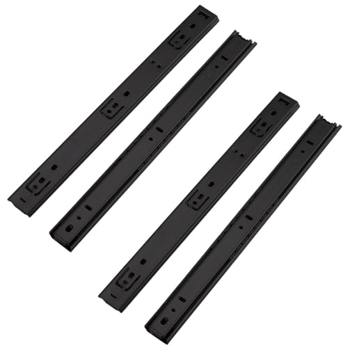 MOCNT 2 Paar (4 Stück) 450mm Schubladenführungen 27mm Nut Schubladenschienen Vollauszug Schubladenauszug Kugellager Schienen Schubladen Auszugsschienen Kabinett Schwarz