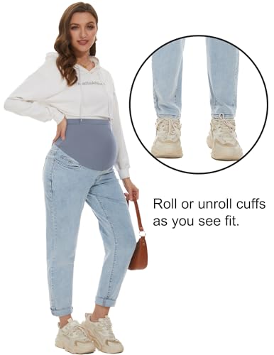 Poshglam C-MB062-LBU-M Women'S Maternity Jeans Over Belly Comfy Stretch Boyfriend Jeans Denim Pregnancy Pants thumb #2