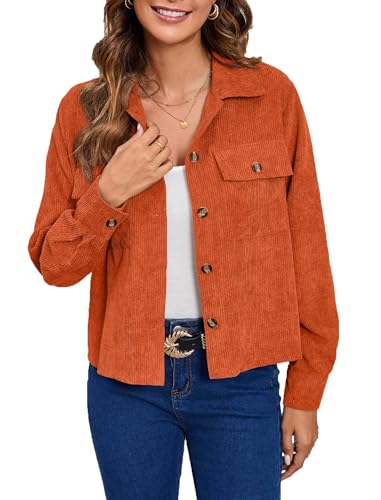 TASAMO Womens Cropped Corduroy Shackets Button Down Long Sleeve Fall Fashion Jacket Tops Casual Shirts Trendy 2025