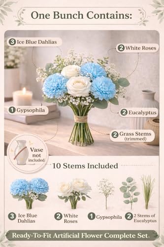 Image of Divyakosh Faux Flower Bouquet for Vase - Realistic Floral Bunches for Wedding Decor, Bridal Party, Farmhouse Table Centre Pieces, UV Resistant Fake Flowers for Indoor Outdoor