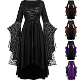 Halloween Costumes Woman 2024 Renaissance Gothic Dresses Plus Size Lace Bat Sleeve Dresses Medieval Cosplay Dress