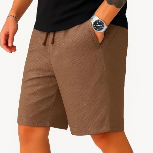 Image of Vogaan Men's Casual Slim Fit Shorts | Stylish Knee-Length Shorts with Elastic Waist | Summer Wear Short with Side Pockets for Gym Travel & Outdoor